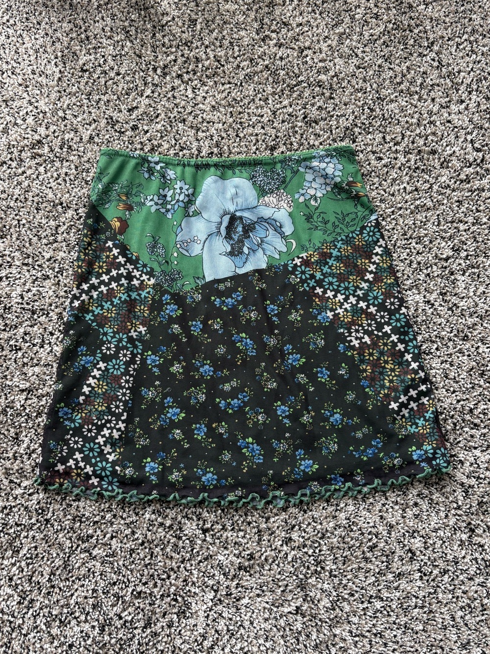 Urban Outfitters Green Floral Patchwork Mini Skirt
